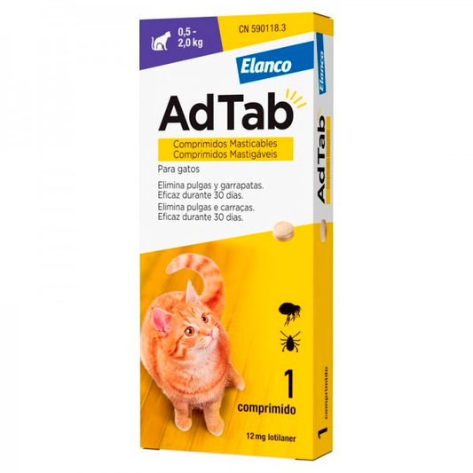 AD TAB Chat 12 mg (0,5-2 KG) 1 Comprimé pour l'élimination des puces et des tiques
