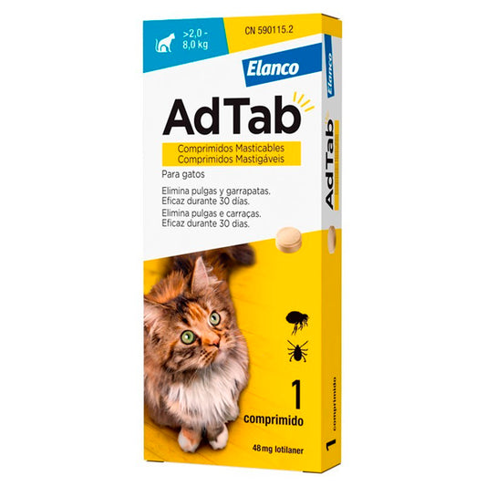 AD TAB Chat 48 mg (2-8 KG) 1 Comprimé pour l'élimination des puces et des tiques