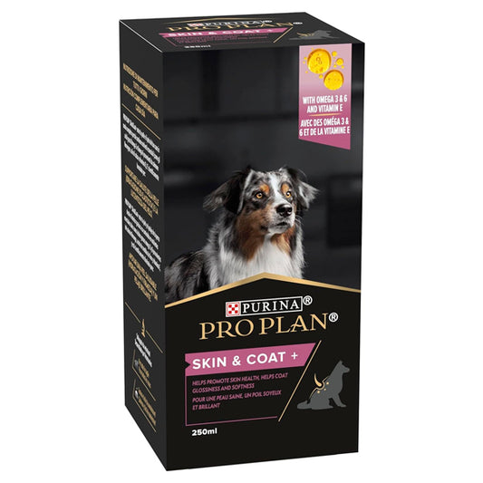 Purina ProPlan Skin&amp;Coat Supplement for Dogs 250 ml - Complément nutritionnel pour chiens ayant des problèmes de poils et de peau.