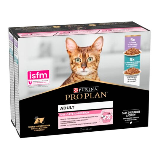 Proplan Purina Delicate : Délicieuse nourriture humide pour chats à la dinde et au poisson - 10 sachets de 85 g