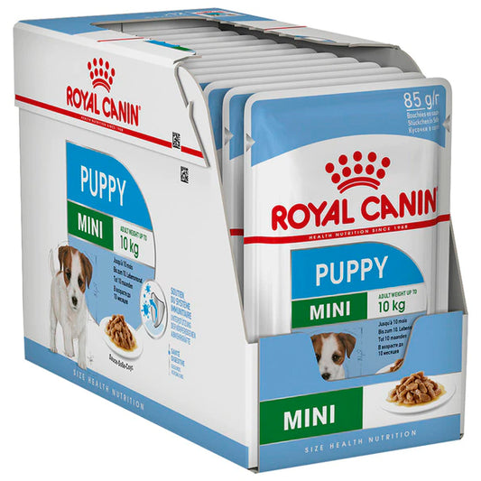 Mini chiot royal canin en sauce: plats humides pour les chiots de petite race, pack d'enveloppe 125gr
