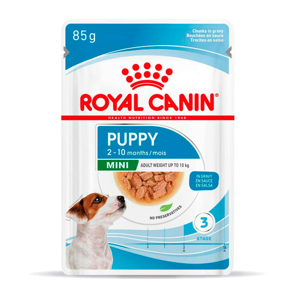 Mini chiot royal canin en sauce: plats humides pour les chiots de petite race, pack d'enveloppe 125gr