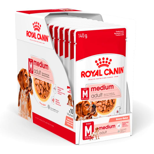 Royal Canin Medium Adulte: Aliments humides spéciaux pour chiens adultes moyens, dos de 10 enveloppes de 140 g