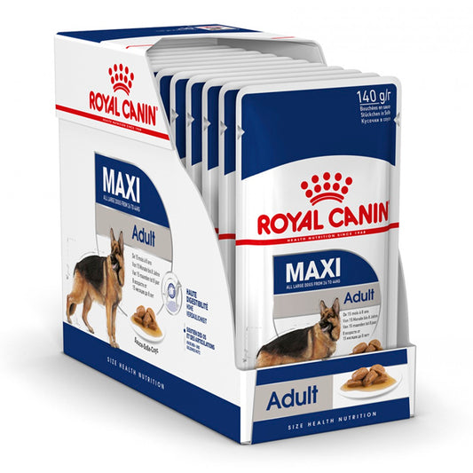 Royal Canin Maxi Adulte: nourriture humide spéciale pour chiens adultes de grandes races, paquet de 10 enveloppes de 140 g